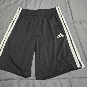 Adidas Boys LARGE Charcoal Shorts with White Stripes